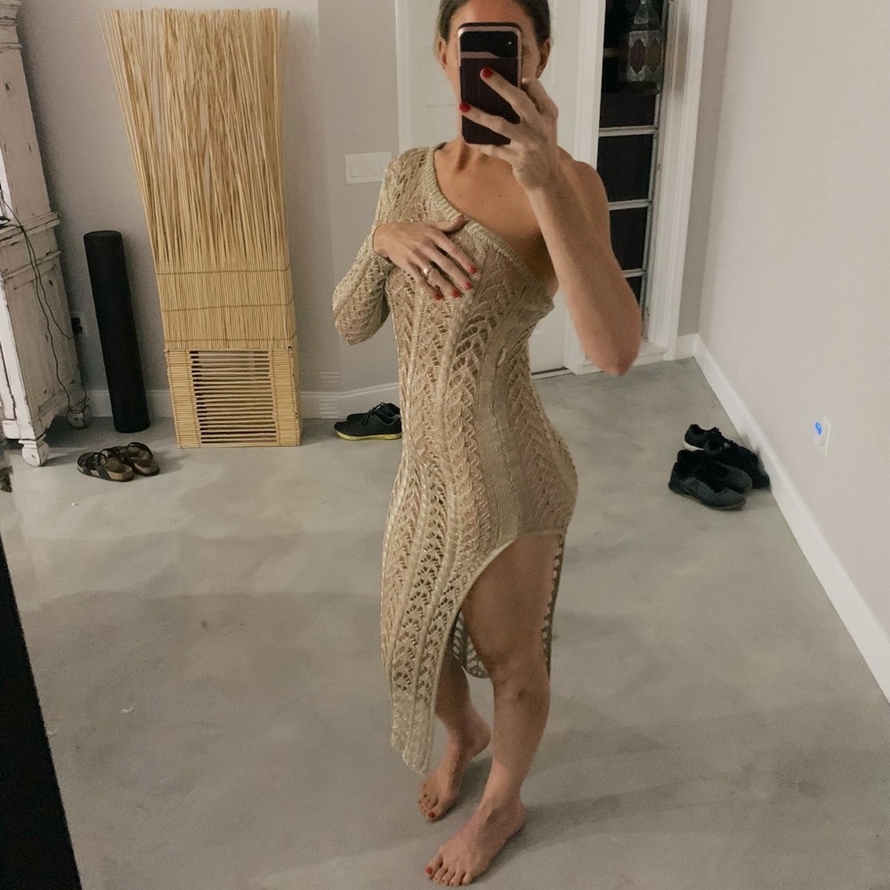 Gold Sorelle UK knitted one shoulder dress